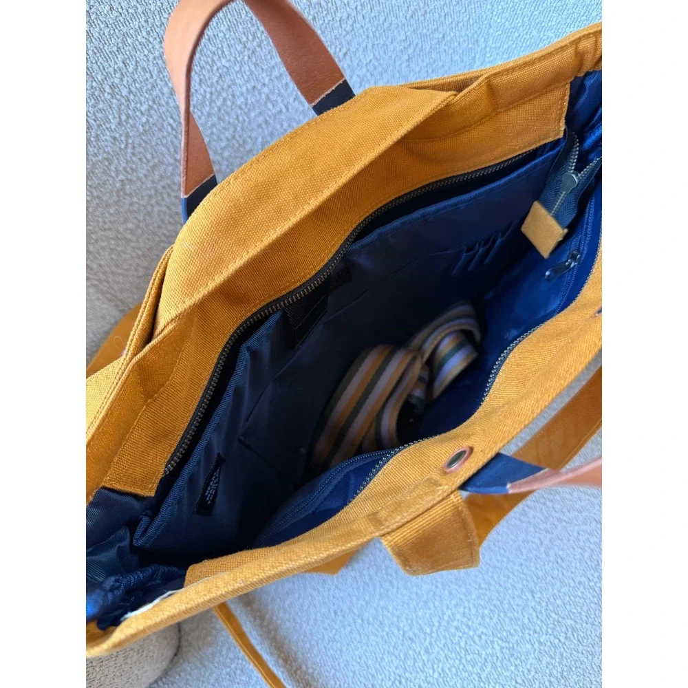 TA.THA.TA Mustard Yellow Canvas Convertible Backpack Tote Bag Poop Factory Patch